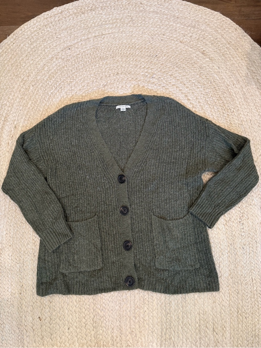 American Eagle Outfitters Olive Green V-Neck Button Cardigan